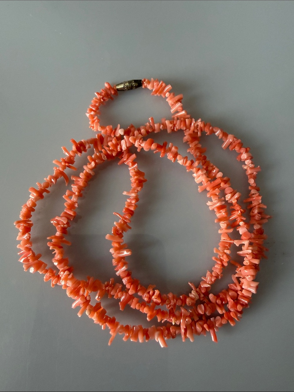 Vintage 26” long pink peach angel skin coral necklace